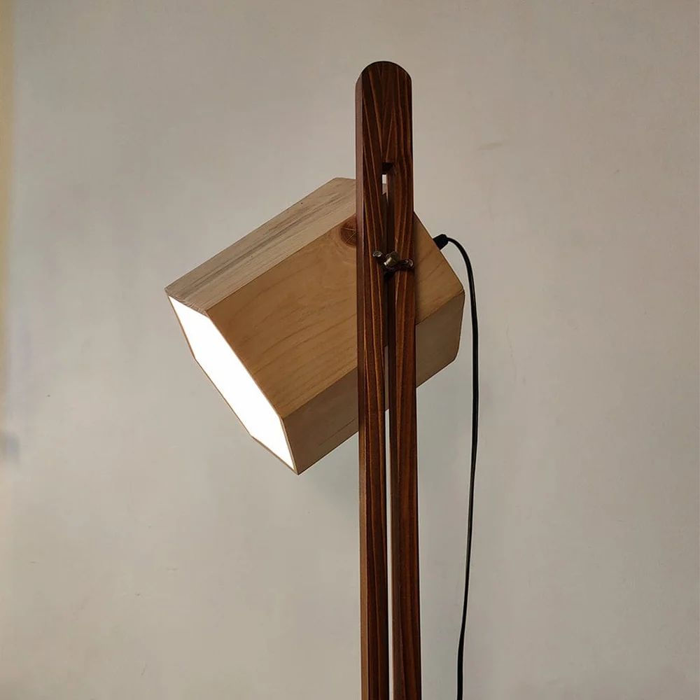HexSpot Wooden Floor Lamp with Brown Base and Beige Wooden Lampshade - ArtyCraftz.com