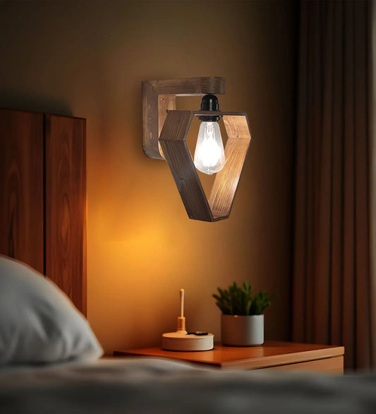 Hexad Brown Wooden Wall Lamp