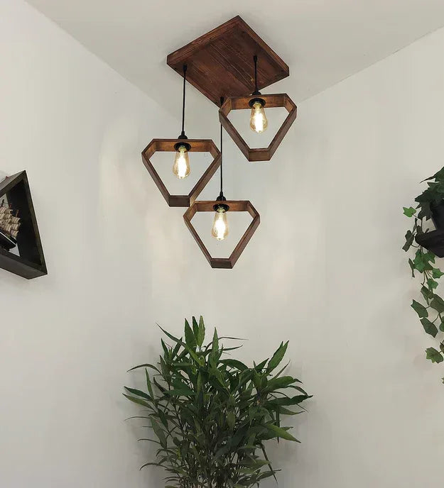 Brown Wooden Cluster Hanging Lamp