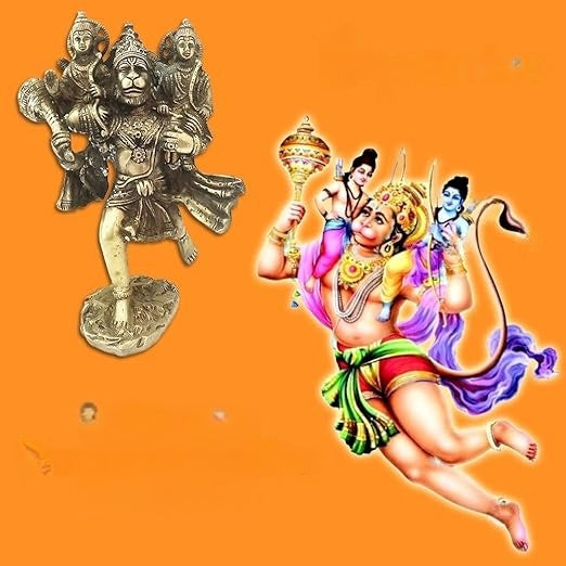 Hindu God Hanuman Carrying Sri Lord Ram & Laxman Idol Sculpture Statue - ArtyCraftz.com