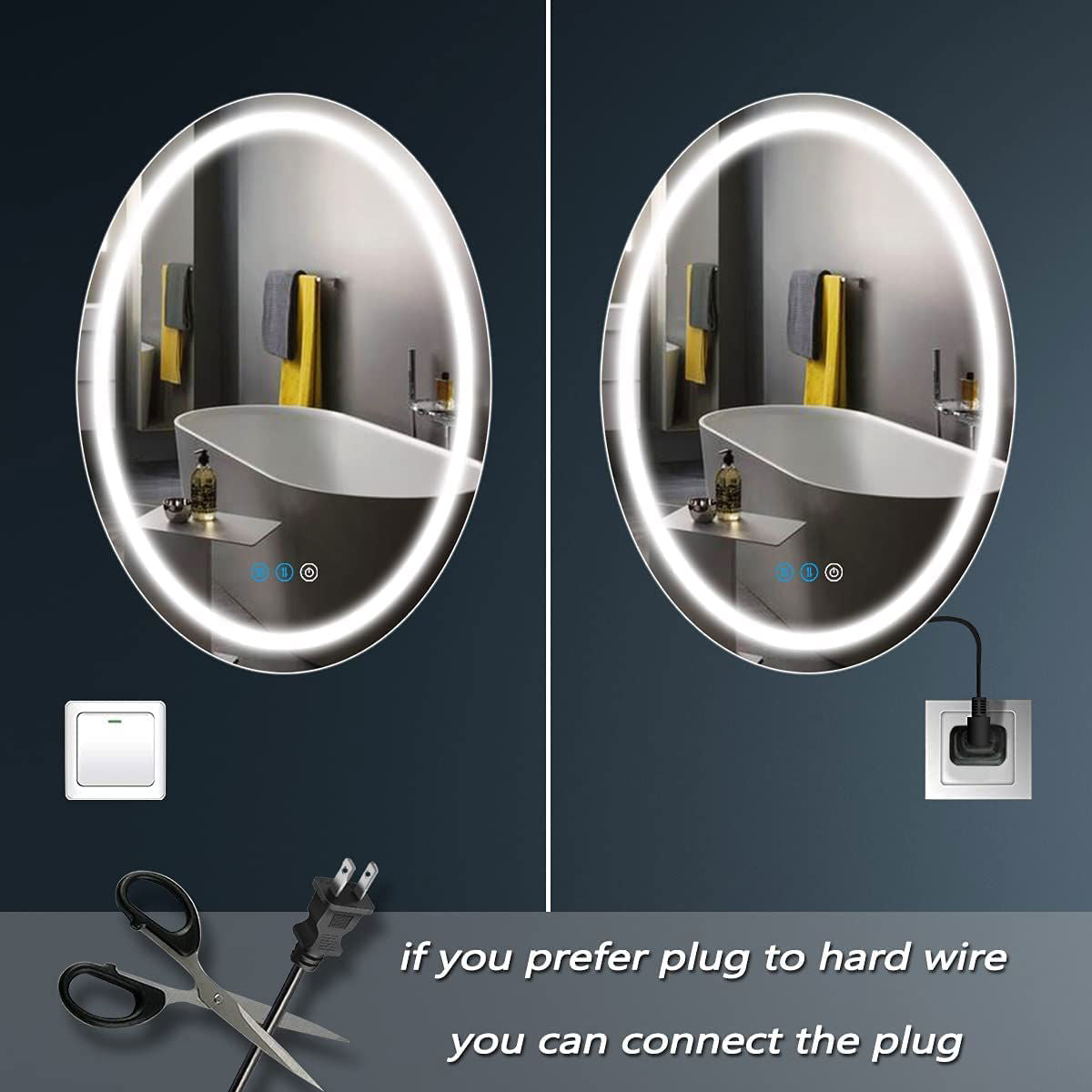 Hub Beautiful Modern Designed LED Glass Mirror Oval Shape Make-up Mirror Lights with Adjustable Light Sensor,Dimmable,Smart Mirror with Light (Warm+White, 18"(L) X24(H) - ArtyCraftz.com