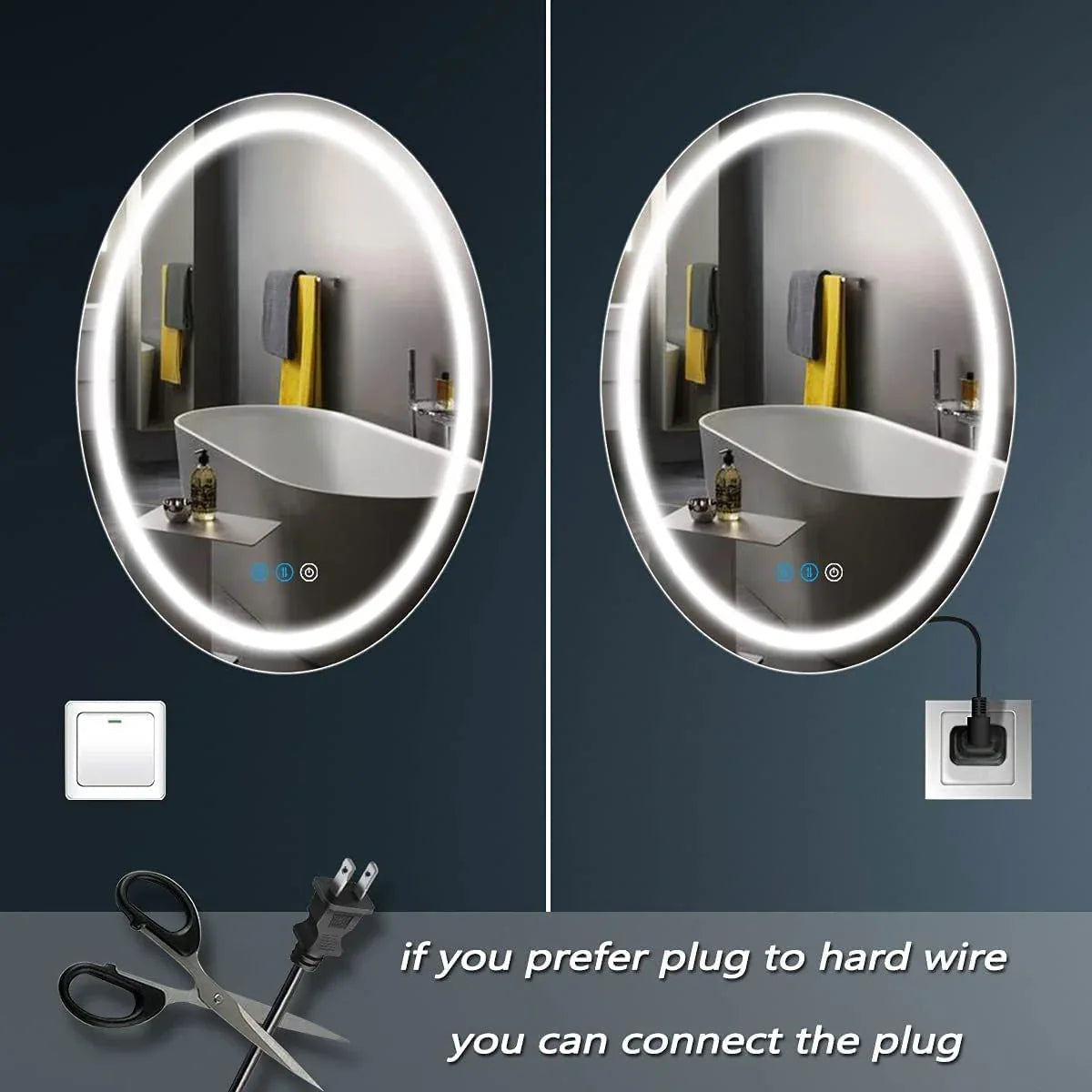 Hub Beautiful Modern Designed LED Glass Mirror Oval Shape Make-up Mirror Lights with Adjustable Light Sensor,Dimmable,Smart Mirror with Light (Warm+White, 18"(L) X24(H) - ArtyCraftz.com