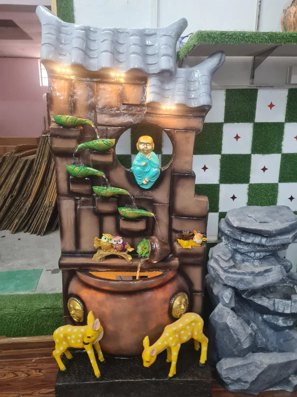 Hut and 5 Diya 5.5 Feet Resin Fountain-ArtyCraftz.com