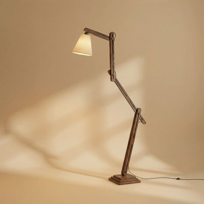 Hydra Wooden Floor Lamp with Brown Base and Jute Fabric Lampshade-artycraftz.com