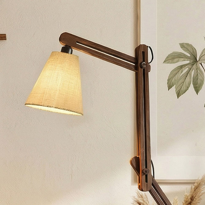 Hydra Wooden Floor Lamp with Brown Base and Jute Fabric Lampshade-artycraftz.com