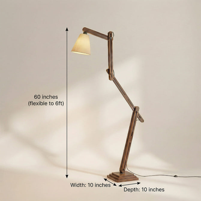 Hydra Wooden Floor Lamp with Brown Base and Jute Fabric Lampshade-artycraftz.com