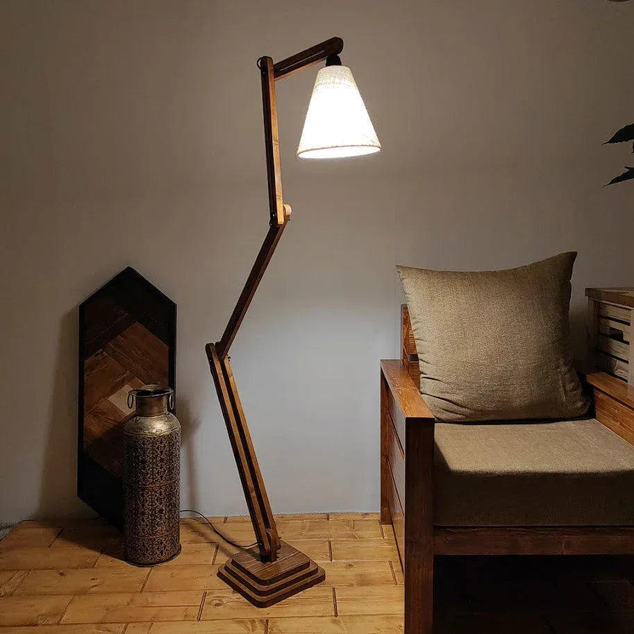 Hydra Wooden Floor Lamp with Brown Base and Jute Fabric Lampshade-artycraftz.com