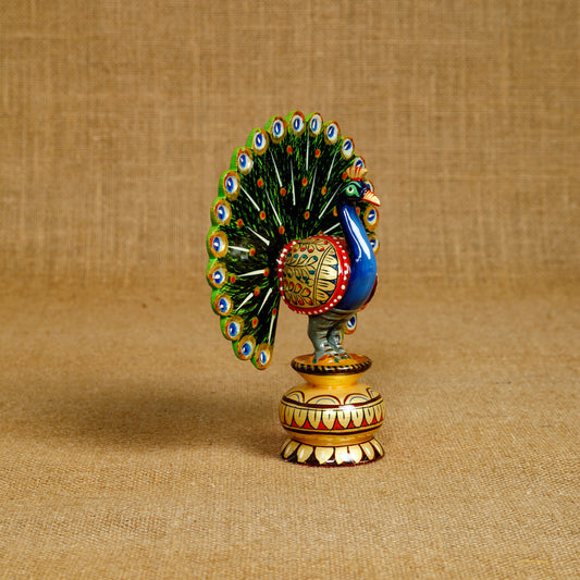 Wooden Multicolour Peacock Showpiece