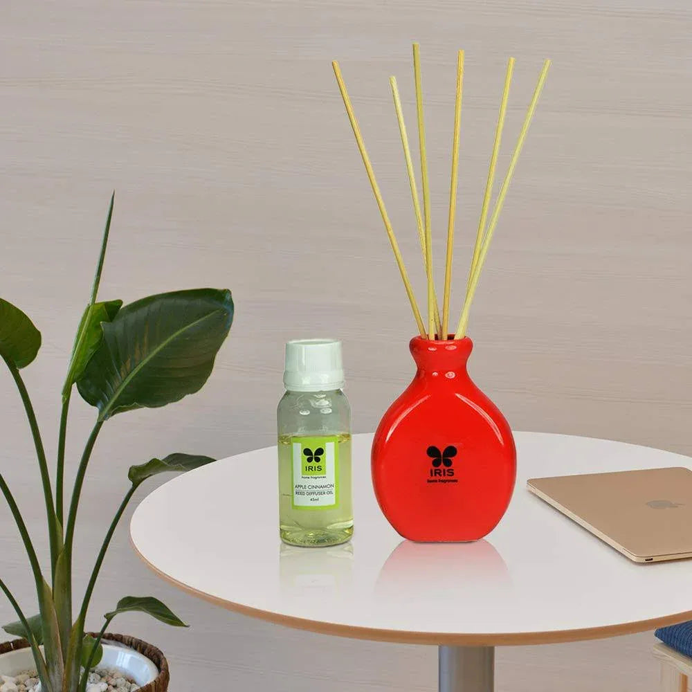 IRIS Apple Cinnamon Reed Diffuser - Apple Scent Showcased in Table