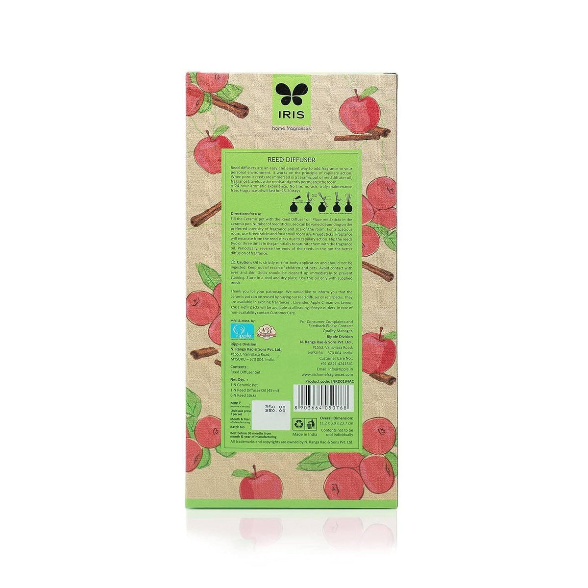 IRIS Apple Cinnamon Reed Diffuser - Apple Scent with Package Details