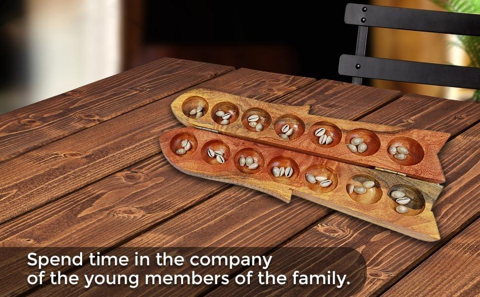 Indian wooden board game Pallanguzhi with seeds cultural family game-ArtyCraftz.com