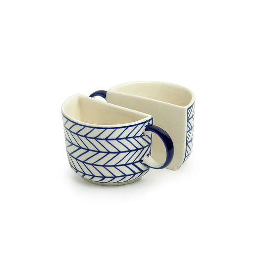 Indigo Chevron Ceramic Tea Cups-ArtyCraftz.com
