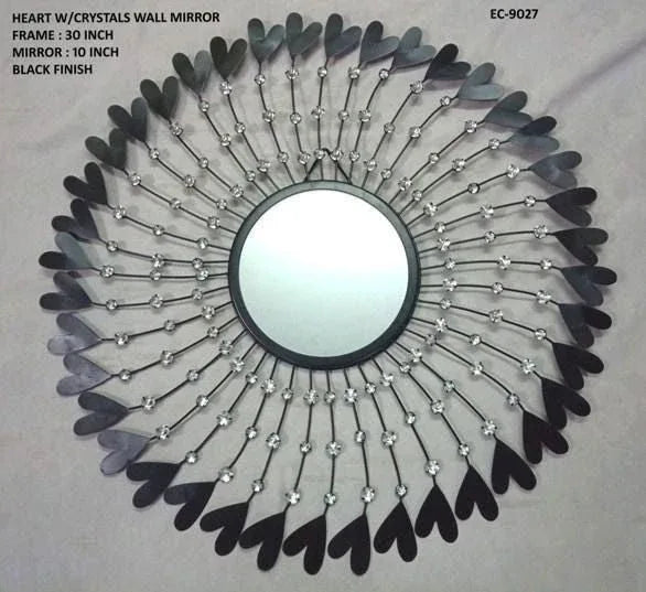 Handcrafted Metal Heart with Crtystal Mirror for Wall Decor - ArtyCraftz