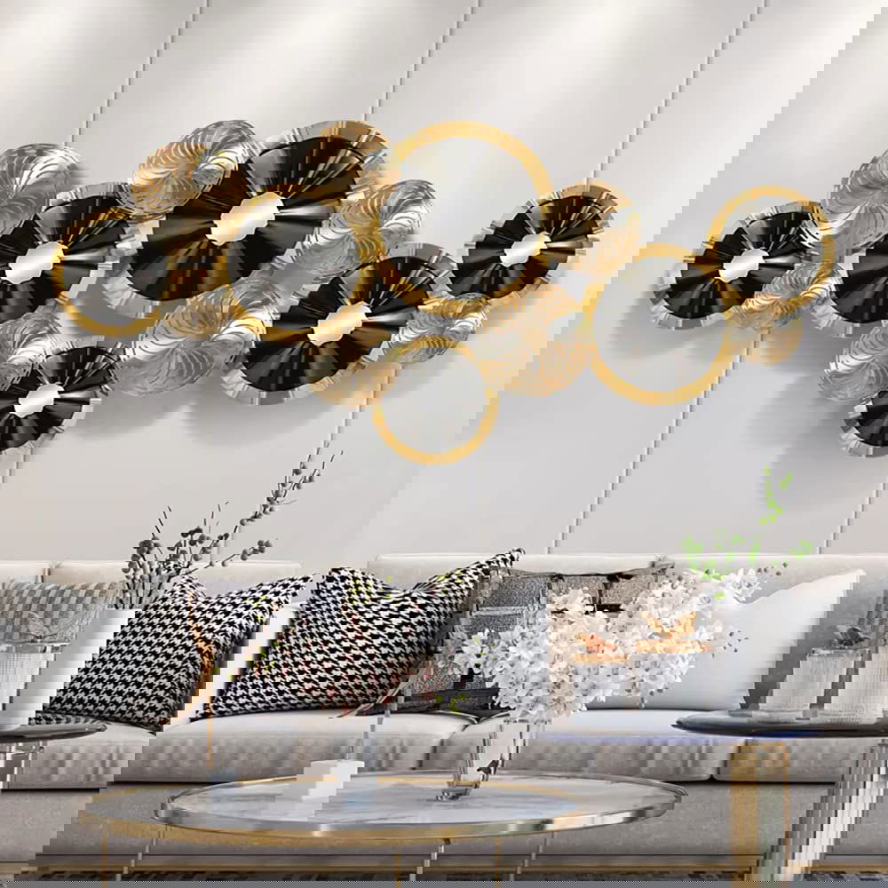 Iron Black & Golden Flower Rings Design Wall Hanging - ArtyCraftz.com