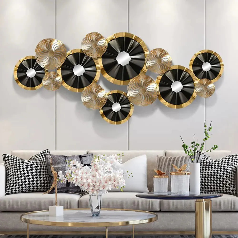 Iron Black & Golden Flower Rings Design Wall Hanging - ArtyCraftz.com