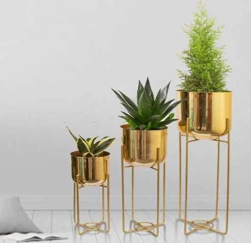 Iron Golden Pot with Golden Stand for Indoor and Outdoor - ArtyCraftz.com