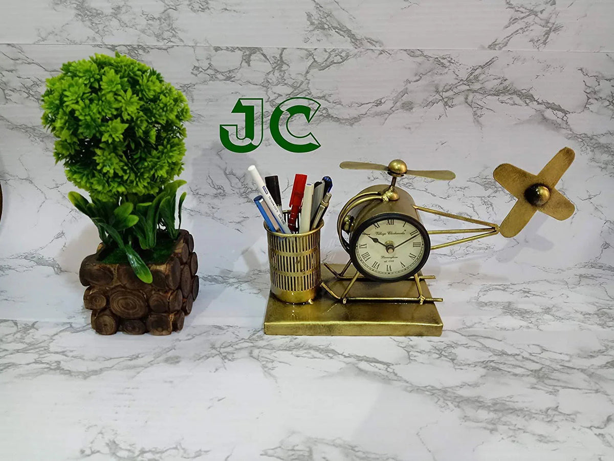 Iron Helicopter Table Clock With Pen Stand - ArtyCraftz.com