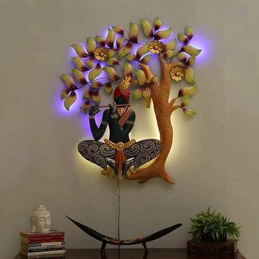 Iron Metal Lord Krishna Hanging in Tree Wall Art - ArtyCraftz.com