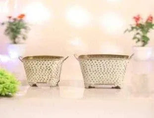 Iron Oval Dotted Pot for Indoor and Outdoor White Color - ArtyCraftz.com