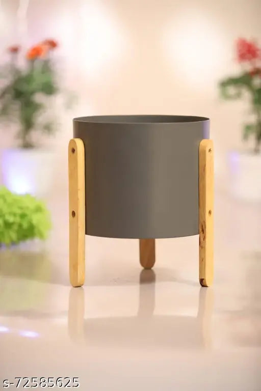 Iron Pot with Wooden Stand for Home Decor and Gifting - ArtyCraftz.com