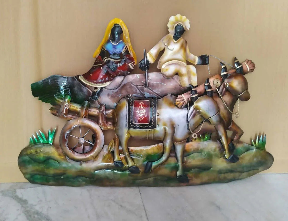Iron Village Cart Wall Hanging for Home,Office Decor and Gifting 30*19*3.5 Inches - ArtyCraftz.com