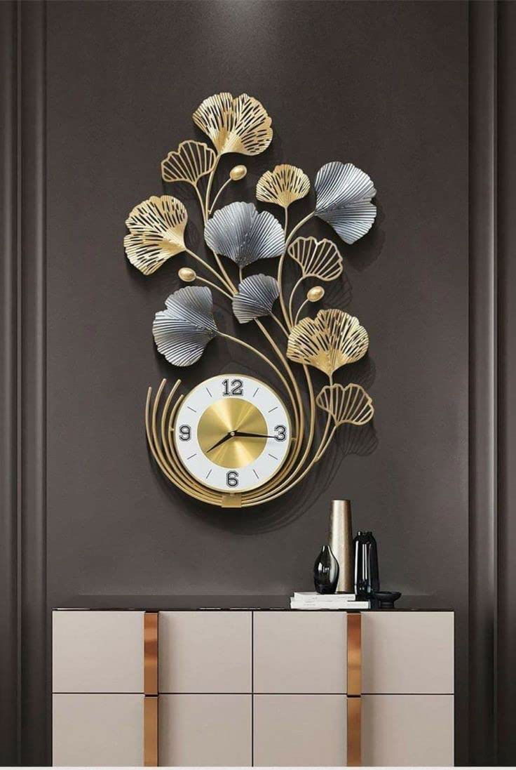 Iron Wall Clock Ginkgo Leaf Style Clock, Decoration Living Room Wall Clock - ArtyCraftz.com