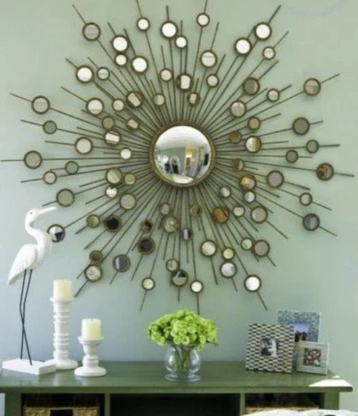Iron and Mirror Sunburst Wall Art 32 Inches- ArtyCraftz