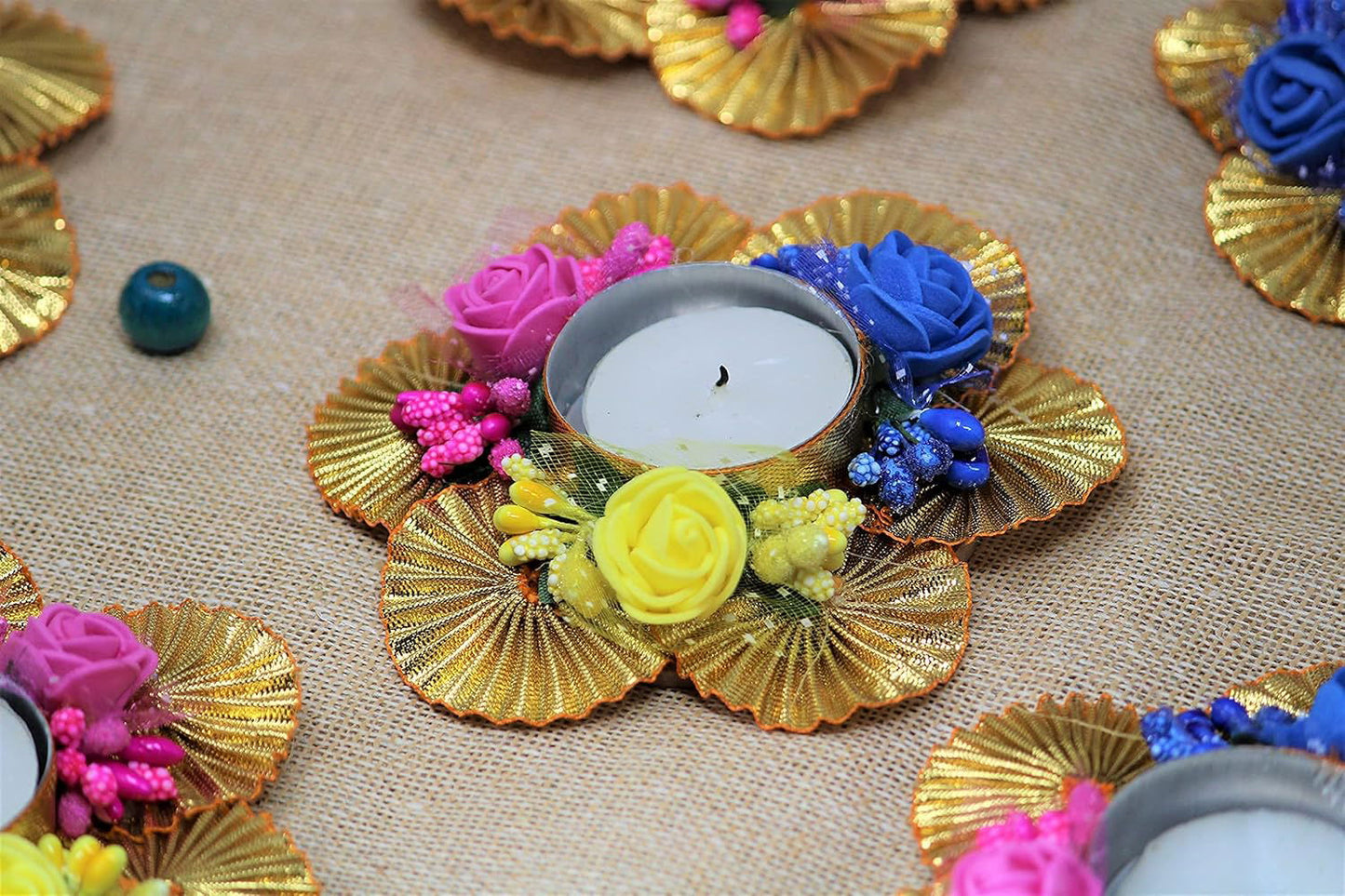 Jeevan Handicrafts Handmade Recycled Material Flower Design Diya Tealight Holder (Multicolour, 24 x 36 cm) Pack 6 - ArtyCraftz.com