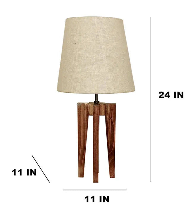 Jet Brown Wooden Table Lamp with White Fabric Lampshade-ArtyCraftz.com