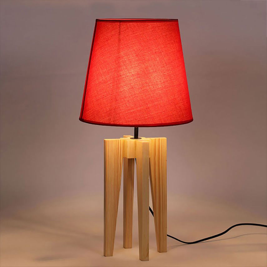 Jet Beige Wooden Table Lamp with Red Fabric Lampshade - ArtyCraftz.com