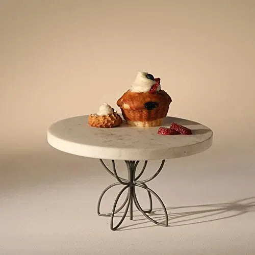 Kawaii Marble Cake Stand | Decorating Round Pizza Cake Stand| Fruit & Dessert Stand| Round Marble Cup Cake Table | Wooden Table Stand for Birthday & Anniversary | Cake Tools