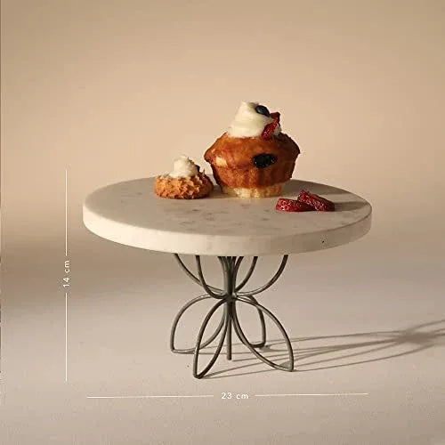 Kawaii Marble Cake Stand | Decorating Round Pizza Cake Stand| Fruit & Dessert Stand| Round Marble Cup Cake Table | Wooden Table Stand for Birthday & Anniversary | Cake Tools