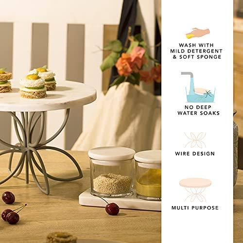 Kawaii Marble Cake Stand | Decorating Round Pizza Cake Stand| Fruit & Dessert Stand| Round Marble Cup Cake Table | Wooden Table Stand for Birthday & Anniversary | Cake Tools