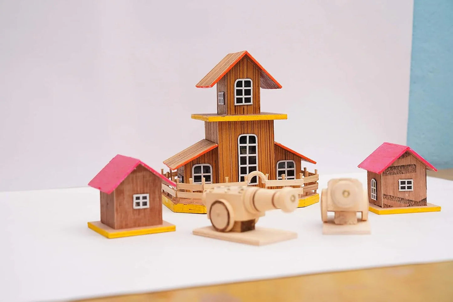 Kondapalli Big and Small Houses with Small Birangi Showpiece-ArtyCrafy