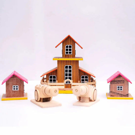 Kondapalli Big and Small Houses with Small Birangi Showpiece-ArtyCrafy