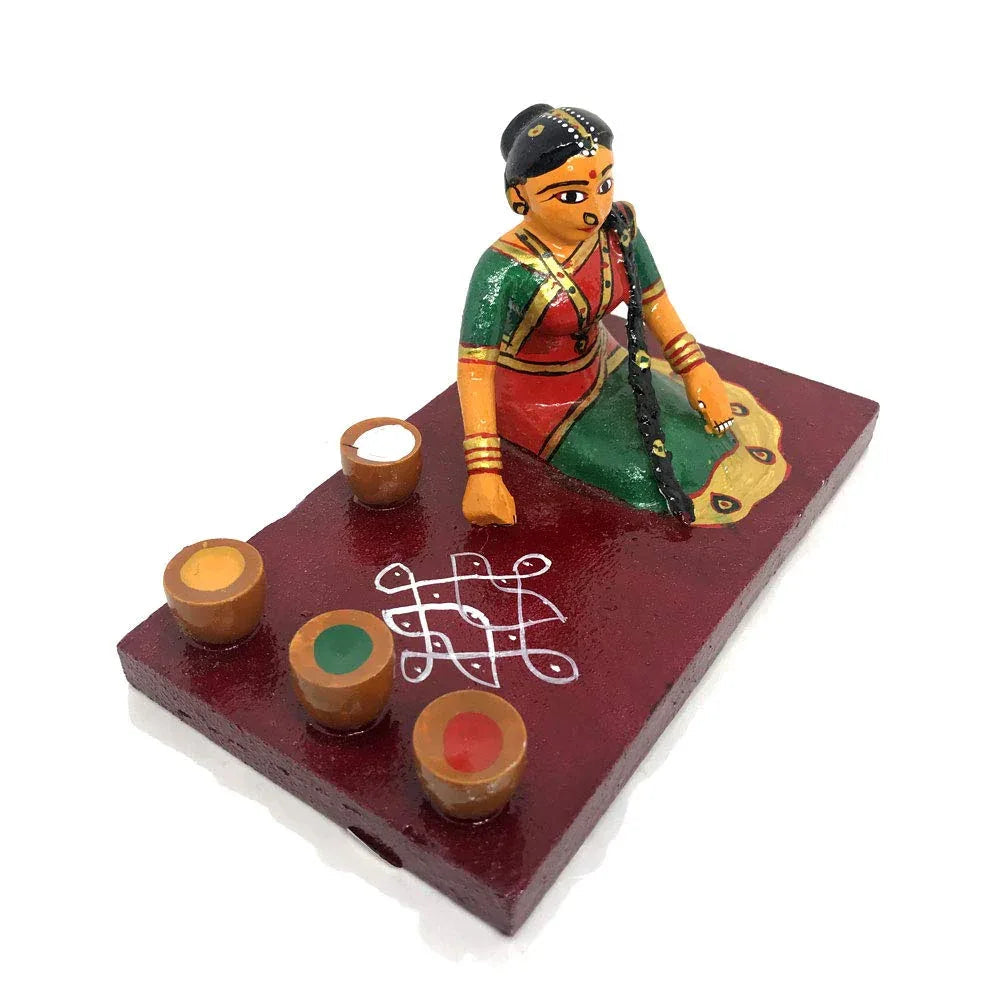 Kondapalli Girl drawing Rangoli Showpiece-ArtyCraftz.com