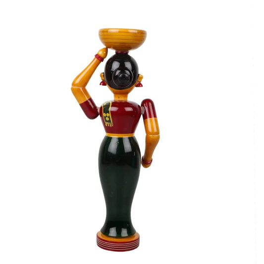 Handcrafted Kondapalli Village Lady Carrying Pot Idol for Home, Office