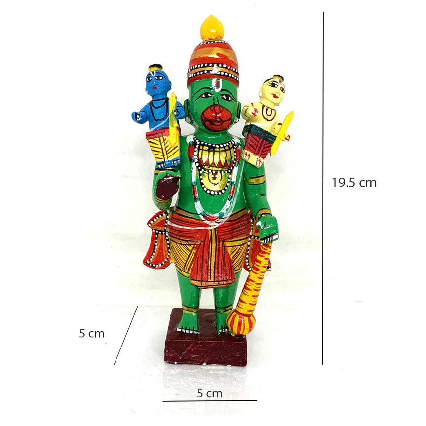Kondapalli Wooden Hanuman with Rama and Lakshman-ArtyCraftz.com