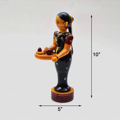 Kondapalli wooden welcome lady holding Thambulam plate-artycraftz.com