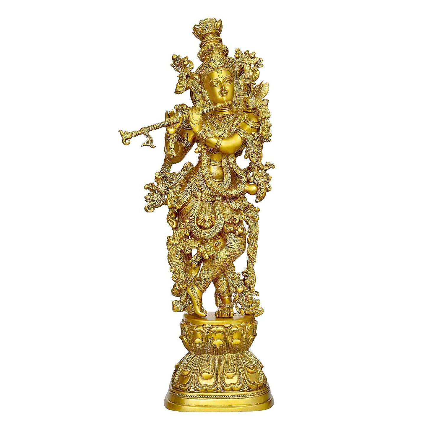 Krishna Murti Statue Idol Playing Flute Brass Idol Heigth 29 inch - ArtyCraftz.com