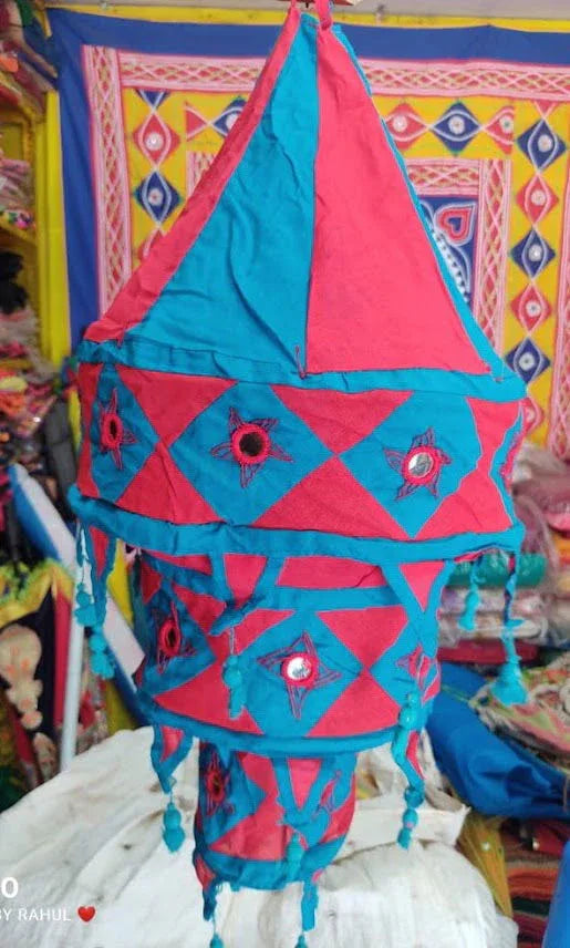 Handcrafted Handmade Cotton Foldable Fabric Lantern/Lamp Shade Home Decoration 3 Step Light Blue Pink Color - ArtyCraftz.com