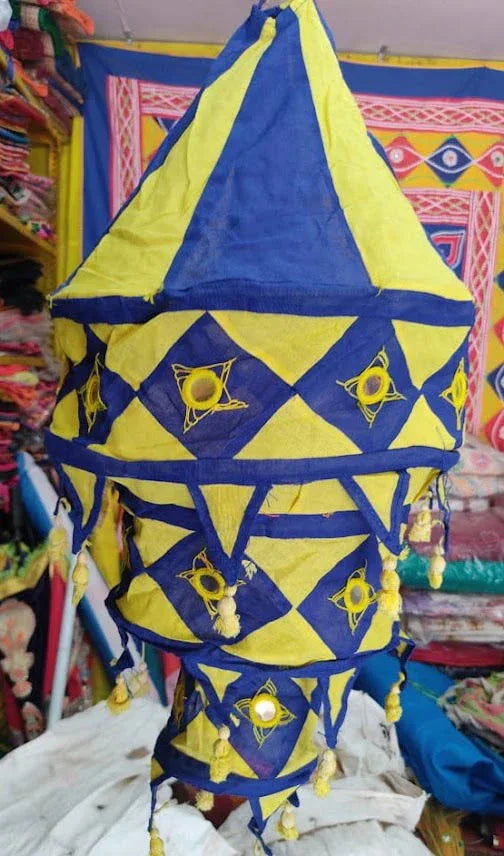 Handcrafted Handmade Cotton Foldable Fabric Lantern/Lamp Shade Home Decoration 3 Step Yellow Blue Color - ArtyCraftz.com