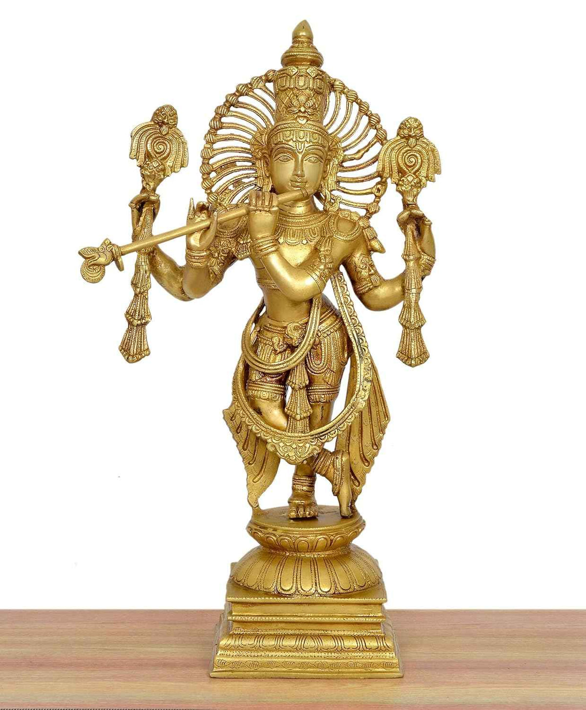 Large Brass Lord Krishna Playing Flute Idol – 24 Inch Venugopala Statue