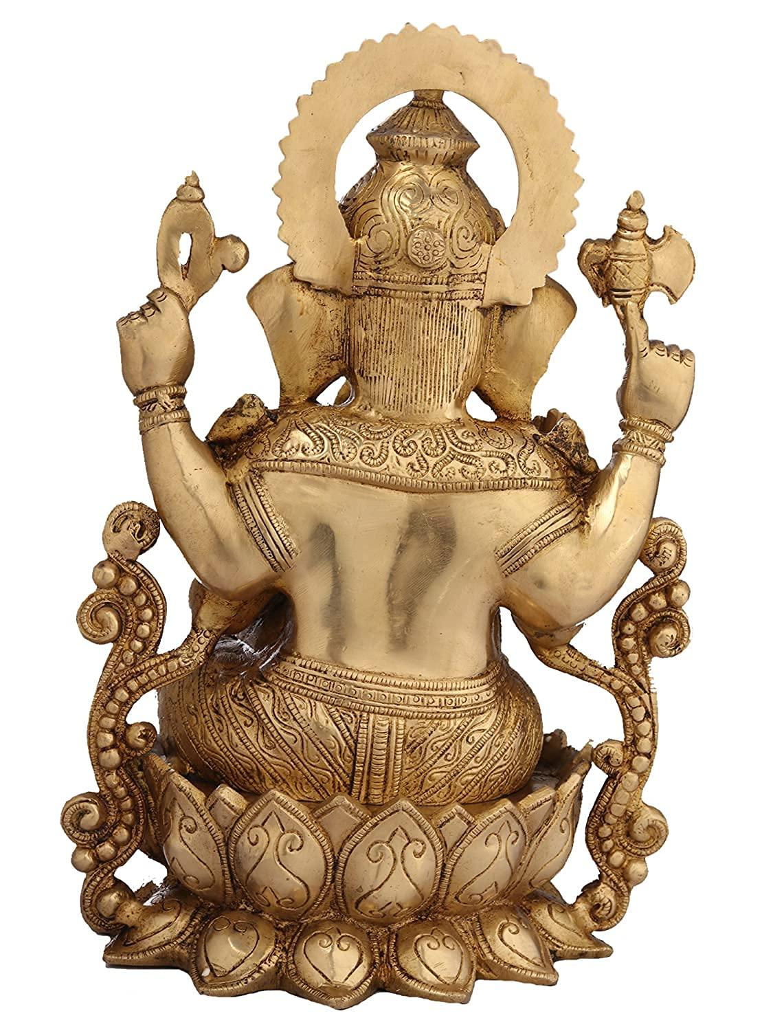Large Brass Lord Mangalkari Ganesha Idol-AryCraftz.com