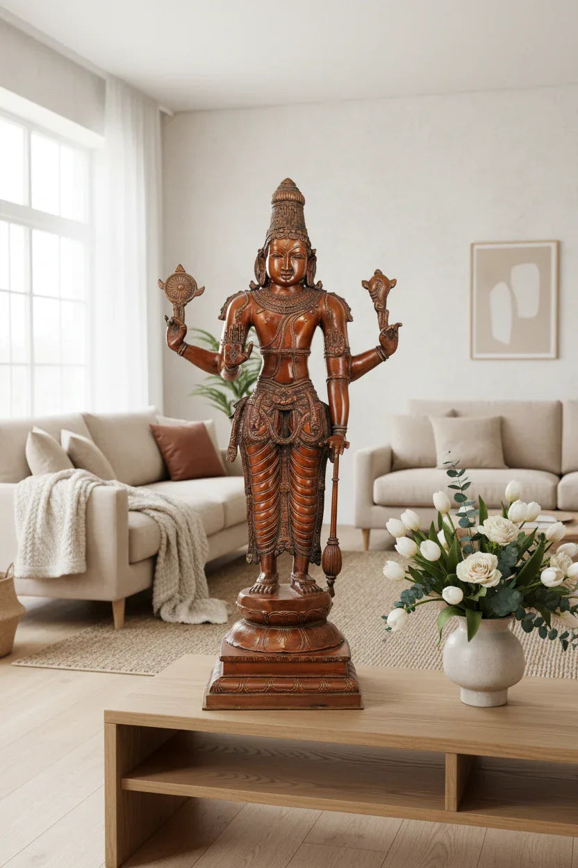 Large Brass Lord Vishnu Idol - ArtyCraftz.com