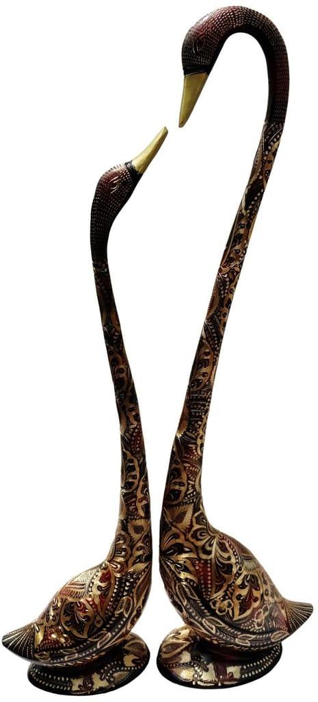 Large Brass Swan Pair Showpiece Handcrafted Luxury Bird Decor 33.5 Inch-ArtyCraftz.com