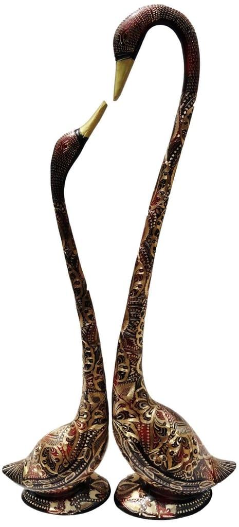Large Brass Swan Pair Showpiece Handcrafted Luxury Bird Decor 33.5 Inch-ArtyCraftz.com