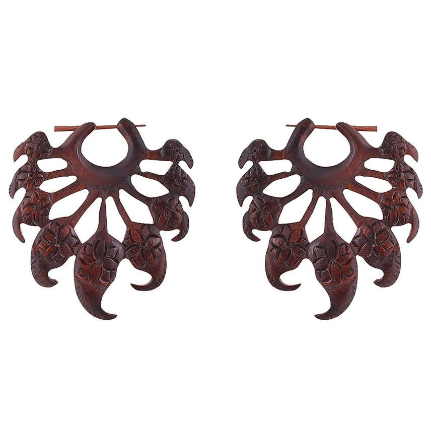 Large Leaf Carved Ethnic stick Earrings 2.7" - ArtyCraftz.com