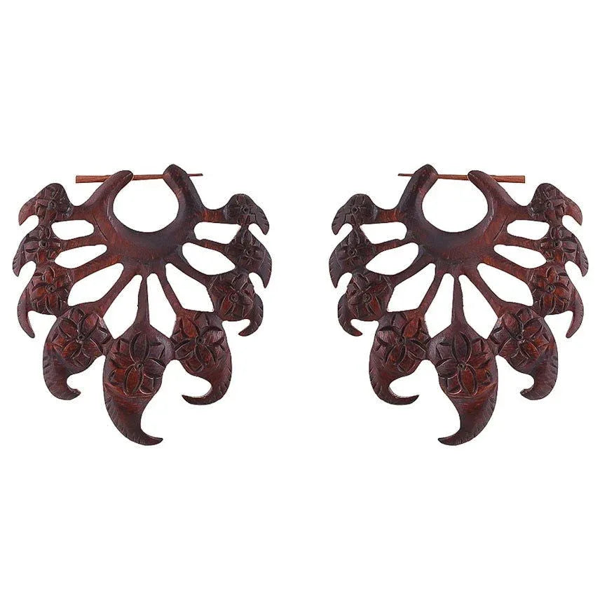 Large Leaf Carved Ethnic stick Earrings 2.7" - ArtyCraftz.com