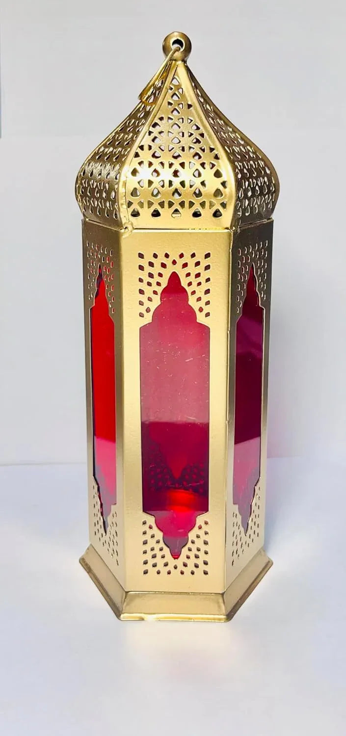 Large Moroccan Antique Moksha Hanging Iron Tealight Candle Holder Lantern (Multicolor, 6)
